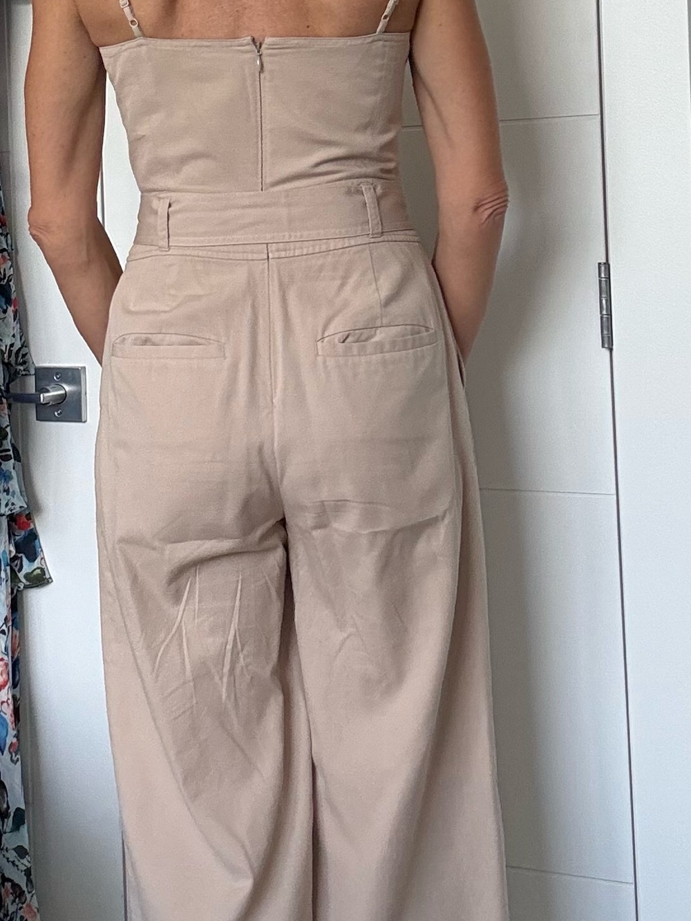 Club Monaco Tan Sleeveless Midi Jumpsuit with Self-Tie Belt - Picture 2 of 4
